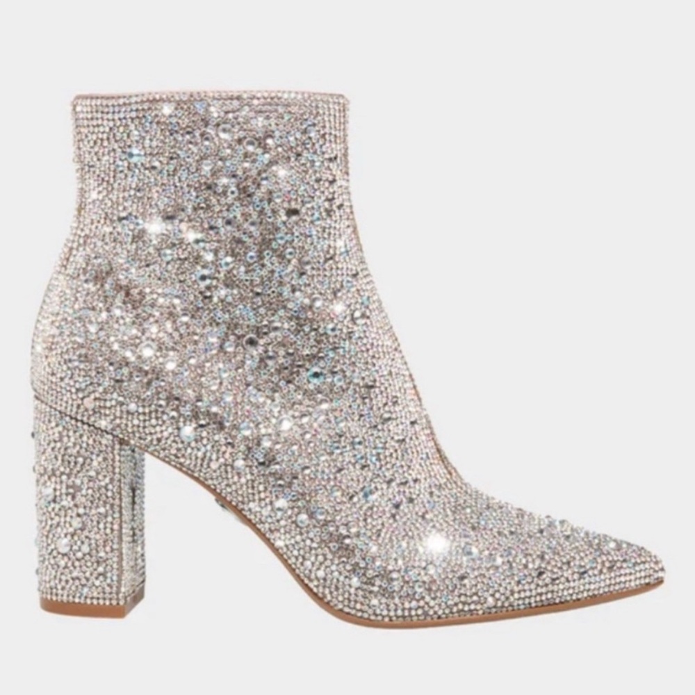 Betsey Johnson SB CADY Rhinestone Boots Booties SILVER
